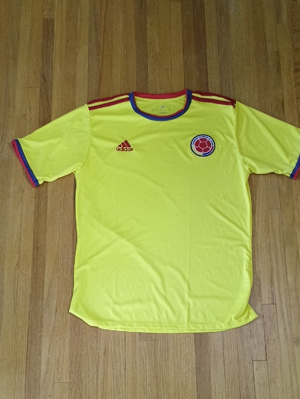 adidas Yellow Colombia-Style Soccer Jersey with Red & Blue Trim